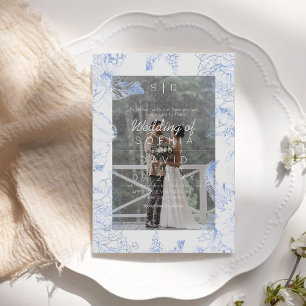 Invitación Boda moderna con foto floral azul