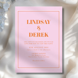 Invitación Boda moderna con fuente negrita naranja rosa