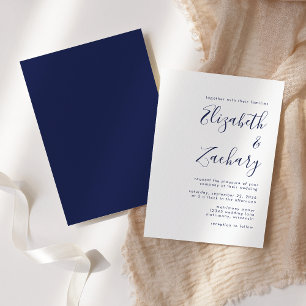Invitación Boda moderna con guión azul naval