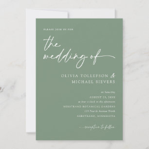 Invitación Boda moderna con guión manuscrito verde salvia