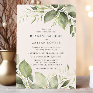 Invitación Boda moderna con hojas de eucalipto elegantes
