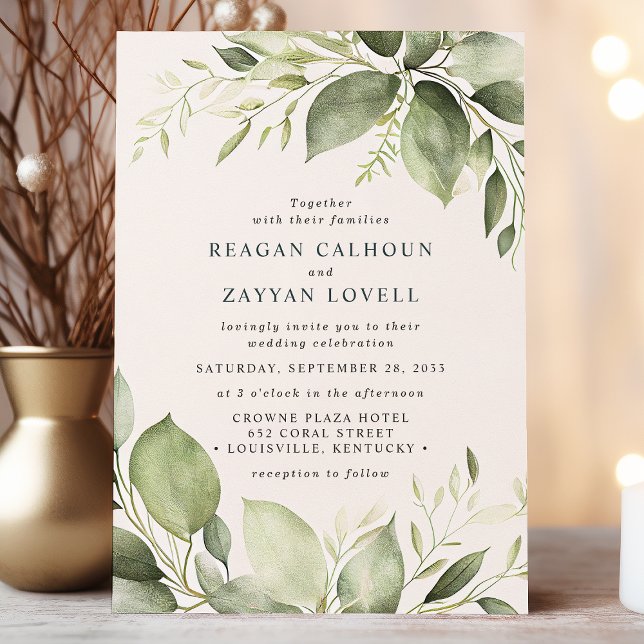 Invitación Boda moderna con hojas de eucalipto elegantes (Subido por el creador)