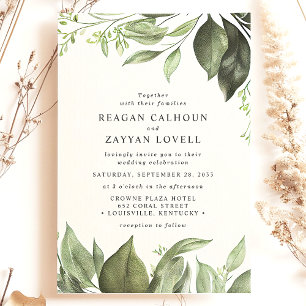Invitación Boda moderna con hojas de eucalipto sofisticadas