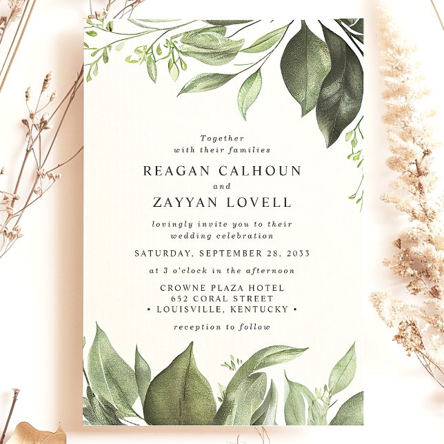 Invitación Boda moderna con hojas de eucalipto sofisticadas (Subido por el creador)