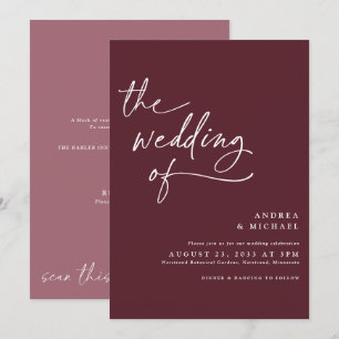 Invitación Boda moderna con letra manuscrita de Burdeos / Mer