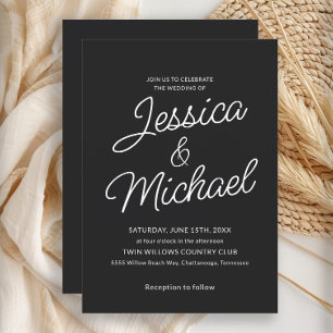 Invitación Boda Moderna con Letra Negra y Blanca