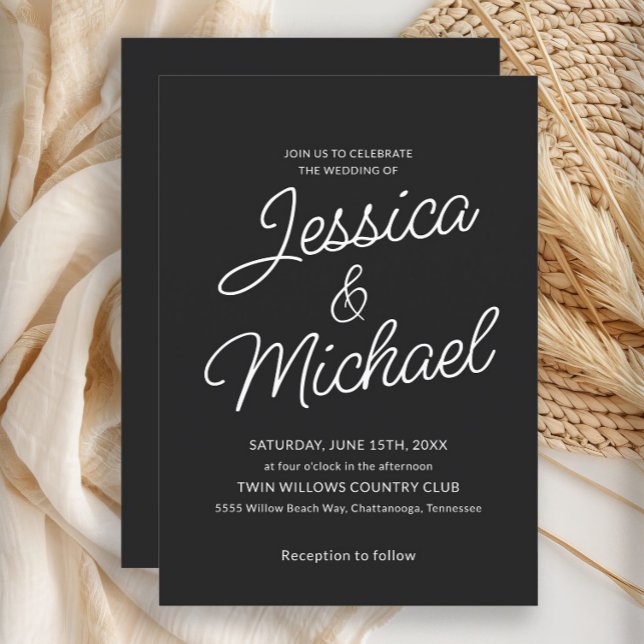 Invitación Boda Moderna con Letra Negra y Blanca (Black and white wedding invitation)