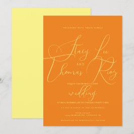 Invitación Boda Moderna con Letra Negrita Naranja Amarillo Br