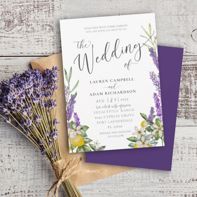 Invitación Boda moderna con limón y follaje de lavanda (Subido por el creador)