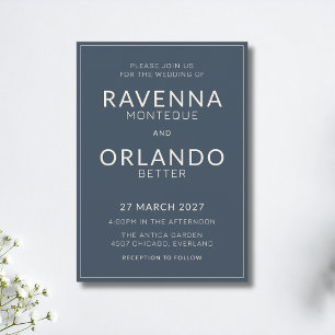 Invitación Boda moderna con marco de marfil azul marino Old M