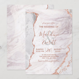 Invitación Boda moderna con mármol de ágata dorado rosa y bla