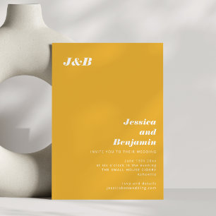 Invitación Boda moderna con monograma amarillo caléndula en n