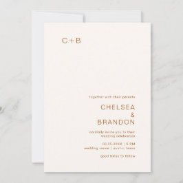 Invitación Boda moderna con monograma de cobre marfil
