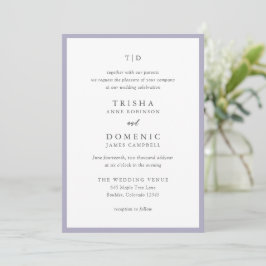 Invitación Boda moderna con monograma de lila elegante