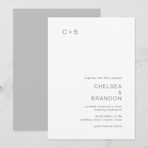 Invitación Boda moderna con monograma gris