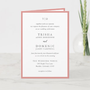 Invitación Boda moderna con monograma rosa coral elegante