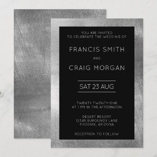 Invitación Boda moderna con negro y falso papel de aluminio p