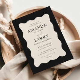 Invitación Boda moderna con ondas en negro y crema