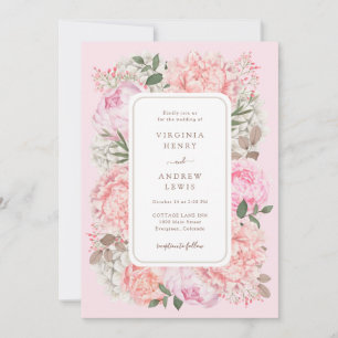Invitación Boda Moderna con Peonías Rosadas