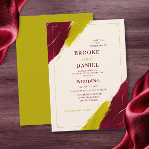 Invitación Boda moderna con pinceladas de Burdeos y Chartreus