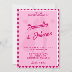 Invitación Boda Moderna con Raya de Chevron Rosa Rosado