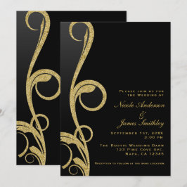 Invitación Boda Moderna con Remolino Elegante de Negro y Dora