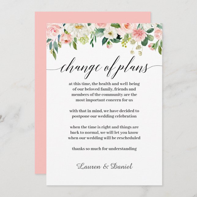 Invitación Boda moderna con rubor Retraso Cambio de planes (Anverso / Reverso)