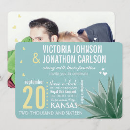 Invitación Boda Moderna con Tipografía de Suculentas Verde Me