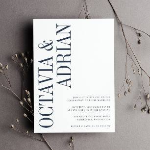 Invitación Boda moderna con tipografía Navy & White