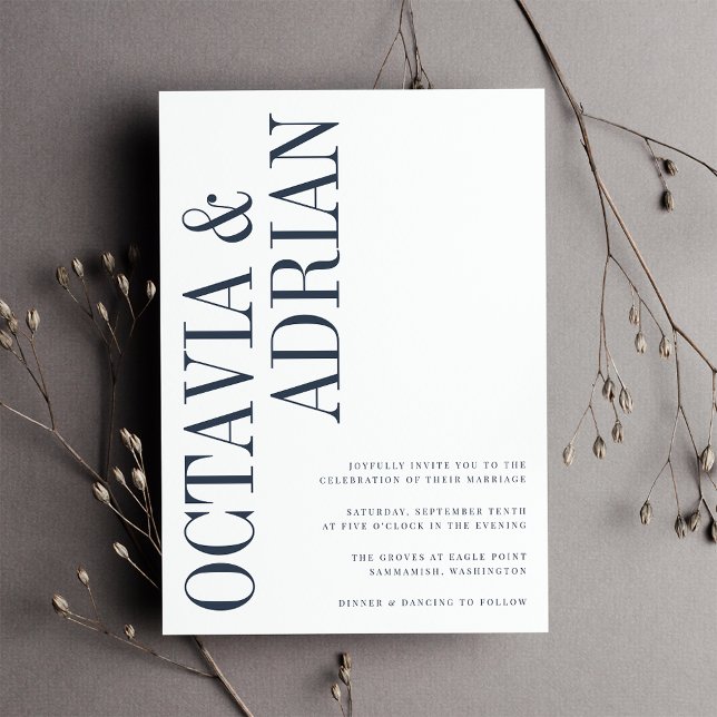 Invitación Boda moderna con tipografía Navy & White (Subido por el creador)