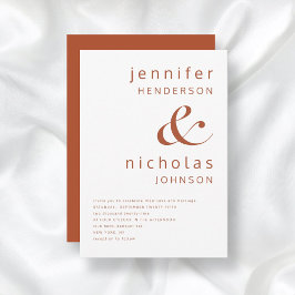 Invitación Boda Moderna con Tipografía Terracota y Blanco