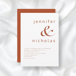 Invitación Boda Moderna con Tipografía Terracota y Blanco