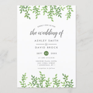 Invitación Boda moderna con vegetación en acuarela