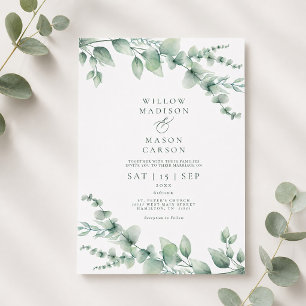 Invitación Boda moderna con verde botánico de eucalipto