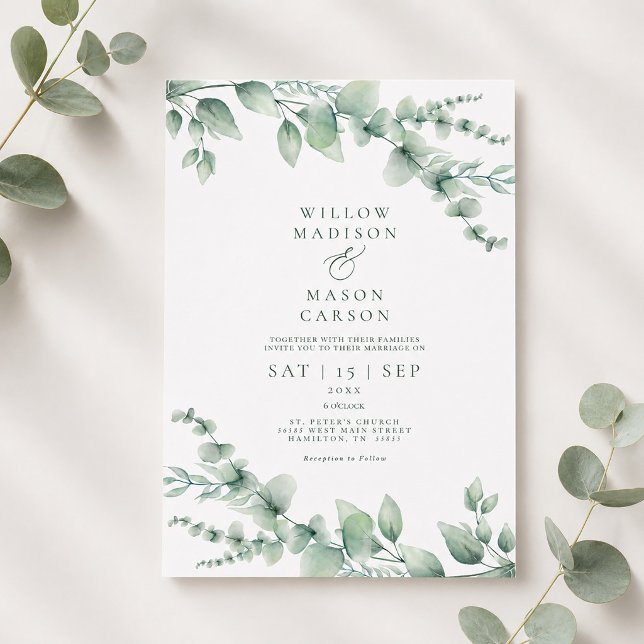 Invitación Boda moderna con verde botánico de eucalipto (Subido por el creador)