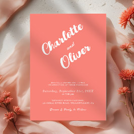Invitación Boda moderna coral unión script rosa