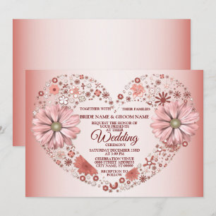 Invitación Boda moderna corazón floral melocotón