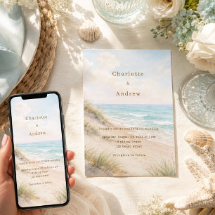 Invitación Boda moderna costera de playa con acuarela