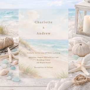 Invitación Boda moderna costera de playa con acuarela