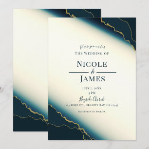 Invitación Boda moderna costera de playa en azul marino oscur