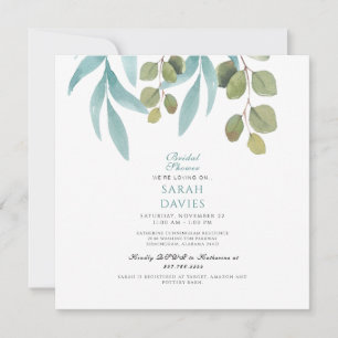 Invitación Boda moderna Cuadrada Foliaje Verde azulado