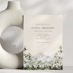 Invitación Boda moderna de acuarela de bosque de montaña verd
