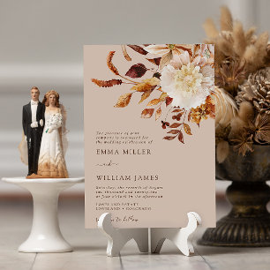 Invitación Boda moderna de acuarela de otoño en terracota tau