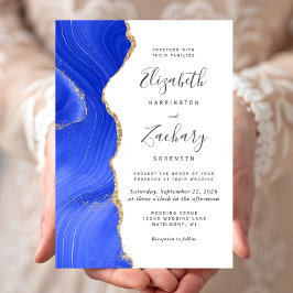 Invitación Boda Moderna de Ágata Azul Real y Oro