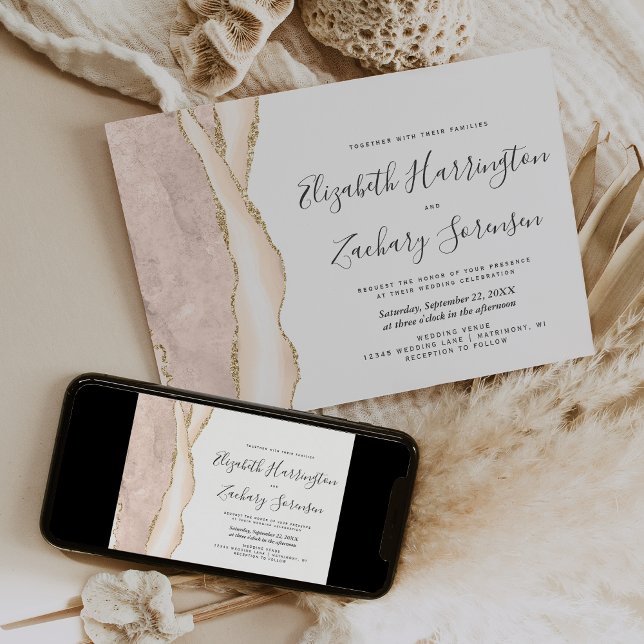 Invitación Boda Moderna de Ágata Dorada Marfil (Subido por el creador)