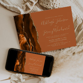 Invitación Boda Moderna de Ágata Dorada Naranja Quemada