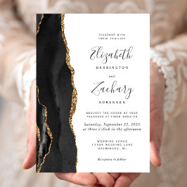 Invitación Boda Moderna de Ágata Dorada Negra