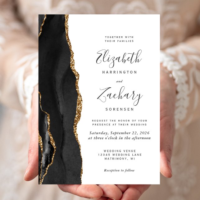 Invitación Boda Moderna de Ágata Dorada Negra (An elegant way to invite friends and family to share your special day.)