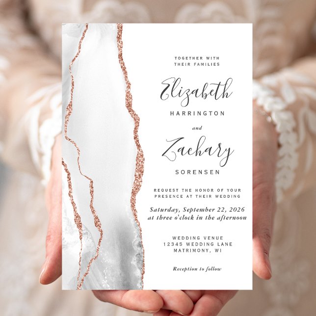 Invitación Boda Moderna de Agata Gris y Rosa Dorada (Subido por el creador)