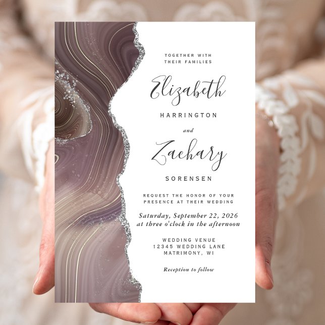 Invitación Boda Moderna de Agata Plateada Taupe (Subido por el creador)
